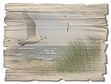 ARTland Wandbild aus Holz Shabby Chic Holzbild rechteckig 40x30 cm Querformat Strand Möwen Nordsee Küste Meer Gräser Düne Maritim J5QH