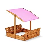 Premium Imprägniert Sandkasten mit Dach mit Sonnenschutz mit UV-Schutz Sandbox mit Abdeckung mit Sitzbänken mit Deckel mit Plane Sandkiste Sandkastenvlies Holz Rosa