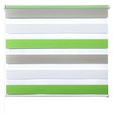 Doppelrollo ohne Bohren Klemmfix, Duo Rollo Seitenzugrollo mit Klämmträgern, Sicht und Sonnenschutz für Fenster Tür Wand, lichtdurchlässig u. Verdunkelnd (Weiß+Grün+Grau, 100 x 150 cm)