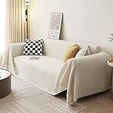 Homxi Couch Überzug Ecksofa 3 Sitzer,Cauchsofa Bezug Einfarbig Sofa Überwurf Chenille Sofa Handtuch Beige Sofabezüg 180x380CM