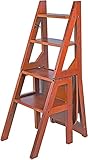 OUYOXI Tritthocker, klappbarer Tritthocker aus Holz, tragbarer Leiterstuhl, Hocker, multifunktionale Trittleiter/Treppenstuhl für Heimbibliothek, max. 4 Stufen (Holzfarbe) (Holzfarbe) (Braun R)