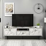 moebel17 TV-Schrank, Fernsehtisch,TV Lowboard,TV Tisch,Sideboard Büsra stehend, Weiß mit Marmor Optik, Holz, mit Türen viel Stauraum, für Wohnzimmer, Designerstück,184 x 63 x 37 cm, 9208