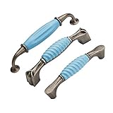 Möbelgriffe, Schrankknöpfe, Griffe, Keramik-Schrankgriffe, 10 Stück, Kinder-Schrankgriffe, Keramik, Blau, Muschelgriff, Kleiderschrank, Schranktürgriffe (Color : Bule, Size : 128MM) ( Color : Bule , S