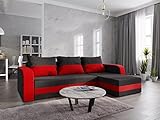 MEB INTERIOR Ecksofa mit Schlaffunktion Bettkasten Ecksofa mit Schlaffunktion Ecksofa Eckcouch Sofa mit Schlaffunktion Schlafcouch mit Bettkasten Schlafcouch Schlafsofa Oran Bis (Schwarz Rot)