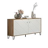 trendteam smart living Wohnzimmer Sideboard Kommode Fernsehschrank Touch, 123 x 76 x 40 cm Korpus Artisan Eiche, Front Weiß Matt mit Metallfüßen und strukturierten Fronten