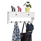 SoBuy FRG178-W Wandschrank Wandregal Hängeregal mit 2 Schubladen und 5 Haken Wandgarderobe MDF weiß