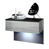 Vladon Nachttisch Sleep, Nachttischschrank mit Schublade zur Wandmontage, Schwarz matt/Avola-Anthrazit, inkl. LED-Beleuchtung (60 x 46 x 35 cm)