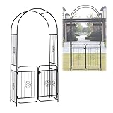 LekLai Schwarzer Metall-Gartenbogen, Rosenpflanzen-Klettergitter, Torbogen, B 100 X H 220 X 50 cm, Kletterbogenrahmen Mit Tor, Pergola-Laube Für Hochzeit