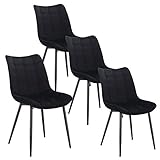 WOLTU 4 x Esszimmerstühle 4er Set Esszimmerstuhl Küchenstuhl Polsterstuhl Design Stuhl mit Rückenlehne, mit Sitzfläche aus Samt, Gestell aus Metall, Schwarz, BH142sz-4