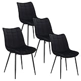 WOLTU 4 x Esszimmerstühle 4er Set Esszimmerstuhl Küchenstuhl Polsterstuhl Design Stuhl mit Rückenlehne, mit Sitzfläche aus Samt, Gestell aus Metall, Schwarz, BH142sz-4