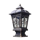 Pfostenleuchte 48Cm Zaun Sicherheitsbefestigung Mediterrane Antike Säule Licht Tür Garage Säule Lampe Stehlaterne Rustikal Bronze Garten Landschaft Terrasse Garage Straßenlaterne Rasen Fackel Lamp