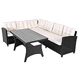 Casaria Polyrattan Ecklounge WPC Esstisch Eckbank 15cm Kissen 7cm Auflagen Wetterfest Outdoor Garten Balkon Sitzgruppe Lounge Gartenmöbel Set Schwarz