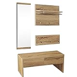 Style home Garderobenset 4tlg. Flurgarderobe Wandgarderobe Holz Komplettgarderobe-Set, inkl. Spiegel, Bank, 2 Garderobenpanel, für Flur Diele Wohnzimmer