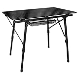 NAIZY Campingtisch Klappbar 90x52x45 cm Klapptisch Camping Höhenverstellbar Tapeziertisch 3 Teilig Alu Faltbar Folding Table mit Anti-Rutsch-Füße Falttisch inkl. Tragetasche Reisetisch, Schwarz
