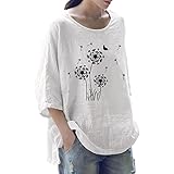 Tops für Frauen UK Sommer Frauen Sommer Tops Print Baumwollmischung Rundhals Dreiviertel Ärmel Top Damen Longshirt Y2K Kleidung, Weiß A, X-Large