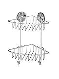 WENKO Vacuum-Loc® Eckregal 2 Etagen Bari, Wandablage zur Montage ohne bohren, Duschablage mit praktischer Vakuum-Befestigung, Regal für Badezimmer und Küche aus verchromtem Metall, 22,5 x 29,5 x 16 cm