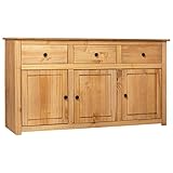 Hommdiy Sideboard Massivholz Panama-Kiefer 135 x 40 x 80 cm Mexiko Stil Highboard mit 3 Schubladen und 3 Türen Braun