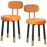 Frisierhocker 2 Stück, Pu-Leder Stühle mit Weicher Rückenlehne, Eisen Rahmen mit Goldener Fußabdeckung, Home Küchen Theken Beauty Spa Stools
