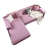 Sofa-Schonbezüge, Stretch-Couchbezug, L-Typ, elastischer Möbelbezug, dick, rein, Sofabezug für Wohnzimmer, violett, 4 Sitzer + 4 Sitzer