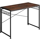 TecTake Schreibtisch klappbar, Computertisch mit Gitterflächen und 8 Haken, Industrie-Design, 102 x 51 x 77 cm, Bürotisch mit Holzplatte, schwarzes Metallgestell (Industrial Dunkelbraun)