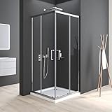 Boromal Duschkabine Eckeinstieg, Duschkabine 90x90x195cm Eckeinstieg mit Schiebetüren 6mm ESG Glas Duschabtrennung Eckdusche Eck-Duschkabine Drehtür Duschwand