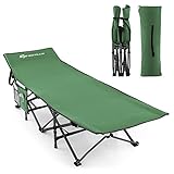 GOPLUS Feldbett klappbar, Campingbett mit abgeschrägter Kopfstütze & Seitentasche & Tragetasche, bis 272 kg belastbar, Campingliege X-Förmiger Metallrahmen für Reisen, Indoor, Outdoor, Strand (Grün)