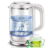 1,5 l blauer Wasserkocher mit hohem Borosilikatglas-Gehalt, gesunder und umweltfreundlicher Haushalt kann Tee kochen, automatische Abschaltung des Wasserkochers Present