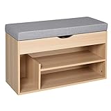 HOMCOM Schuhbank, Sitztruhe, 2-in-1 Design Sitzbank mit Schuhregal, Versteckten Fach, gepolsterte Schuschrank mit Stauraum für Flur, Leinen, Natur+Grau, 80 × 30 × 48 cm