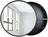 Runder Badezimmerspiegel, runder Spiegelschrank, hängendes Doppelregal mit Spiegel zur Aufbewahrung von Medikamenten oder Badezimmerzubehör, Spiegel (Farbe: Holzfarbe, Größe: 7070–13,5 cm) (