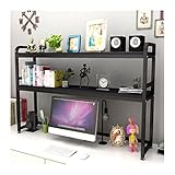 büro bücherregal 2-stöckiges Desktop-Regal, PC-Schreibtisch-Bücherregal, Bürobedarf, Schreibtisch-Organizer, Präsentationsregal, Vintage-Display-Regal aus Metall und Holz, Schwarz desktop-bücherregal