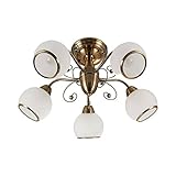 Lindby Deckenlampe Glas Metall altmessing, Deckenleuchte Ø 59 cm, 5x E14 max. 40W, ohne Leuchtmittel, Wohnzimmerlampe, Schlafzimmer, Flur, Büro