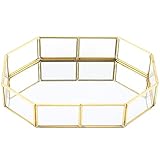 NCONCO Spiegelglas Vanity Tablett – Gold Make-up Tablett Vintage Parfüm Tablett Kommode Tablett Schmuck Schmuck Organizer Tablett für Badezimmer Aufbewahrung Tablett für Heimdekoration (S)