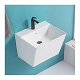 Bathroom Sink/Waschbecken Bad Weißes Badezimmer-Waschbecken, Wandhalterung, Keramik-Wandwaschbecken, Art-Waschbecken for Waschtischunterschrank mit schwarzem Wasserhahn und Abfluss Badwaschbecken