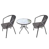 JHKZUDG 3-Teiliges Patio-Rattan-Bistro-Set,Outdoor-Geflecht-Gesprächstisch-Stühle-Set,Gartenmöbel-Set Mit 2 Stühlen Und Tisch Aus Gehärtetem Glas, Für Balkon, Hof, Poolseite