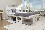 Memomad Set Bali Weiß: Funktionsbett 180x200cm + Funktionskopfteil 205cm + Lattenrost. Bett und Kopfende aus MDF Weiss lackiert mit viel Stauraum und Schubladen, optimal für kleine Schlafzimmer