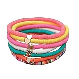 Wedity 7pcs Love Heart Beaded Bracelets Colorful Clay Armband Adjustable Hand Accessories for Women and Girls