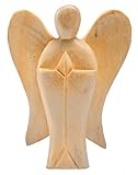 Deko Figur Schutzengel Erzengel stehend 10 cm, Holz hell braun, kleine Engelfigur betend, Kunsthandwerk aus Bali Engel Holzengel