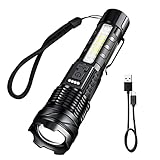 BORUIT A76 Taschenlampe LED Extrem Hell 20000 Lumen - Aufladbar 7 Modi USB-C Batteriebetrieben Taschenlampen mit Rot Blau Seitenlicht, Clip, Indikator