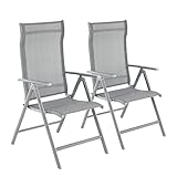 SONGMICS Gartenstühle, 2er Set, Klappstuhl, Outdoor-Stühle mit robustem Aluminiumgestell, Rückenlehne 8-stufig verstellbar, bis 120 kg belastbar, grau GCB29GY