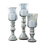 LOBERON® Windlicht 3er Set Celestin, Glas, H/Ø ca. 31,5/9 cm, antiksilber/klar, antiksilber/klar