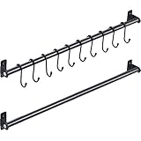 KINGRACK Küchenhalter,Hängeleiste,Küchenhakenleiste,Relingleiste,Pfannenhalter,Küchenrelingsystem,Hakenleiste Küchenhelfer Hängeleiste mit 10 beweglichen S Haken，570mm x 2