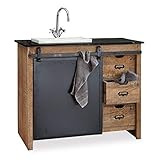 Loberon® Waschtisch Taylors Island, Kiefernholz/Naturstein/Keramik, H/B/T ca. 82/100 / 58 cm, antikbraun, braun/schwarz