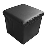 Natsen Sitzhocker Sitzwürfel Aufbewahrungsbox Faltbare Sitzbank Fußbank Fußablage Hocker belastbar bis 300 kg, Kunstleder, 38x38x5 cm (Schwarz)