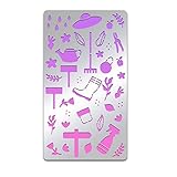 BENECREAT Edelstahl-Schneideschablone Zum Thema Garten, 3.98x6.97 Zoll/10.1x17.7 cm Mit Hut, Regenstiefel, Pflanzen-Edelstahl-Schablone Für DIY-Album, Dekorative Geprägte Malschablone