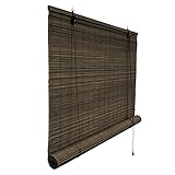 Victoria M. Bambusrollo Sonnenschutz Sichtschutz Rollo Seitenzugrollo, für Fenster und Türen, Blickdicht, 150 x 220 cm, Dunkelbraun