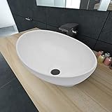 BULANED Luxus Keramik Waschbecken, Aufsatzwaschbecken, Bathroom Sink, Waschtisch, Ablaufgarnitur, Aufsatzbecken, Oval Weiß 40 x 33 cm