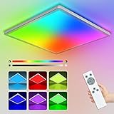 24W LED Deckenleuchte Dimmbar mit Fernbedienung, 29.5cm 4000K/RGB Farbwechsel Deckenlampe LED Panel, IP44 Quadrat Flach Lampe Schlafzimmer für Kinderzimmer Wohnzimmer Badezimmer Modern Weiß 3200LM