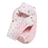 Solvera_Ltd Baumwolle Babynestchen Neugeborene Set Kuschelnest Krabbeldecke || Babykokon aus 100% Baumwolle mit Plüsch || Für Babys Kuschelnest Nesten Baby Jungen Mädchen (Plüsch Rosa/Herzen)