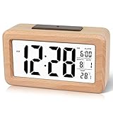 Wecker,Digital Wecker aus Holz Mit Großer LCD Display Datum Und Temperatur Anzeige Mit Snooze Und Nachtlicht Funktion, Für Zuhause, Schlafzimmer, Büro, Batteriebetriebener Wecker, Geschenk