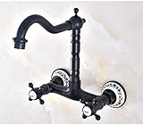 ZANYUYU Wasserhähne Schwarz Öl eingerieben Bronze Messing Zwei Kreuzgriffe Wandhalterung Schwenkauslauf Küche & Bad Waschbecken Wasserhahn Mischbatterie